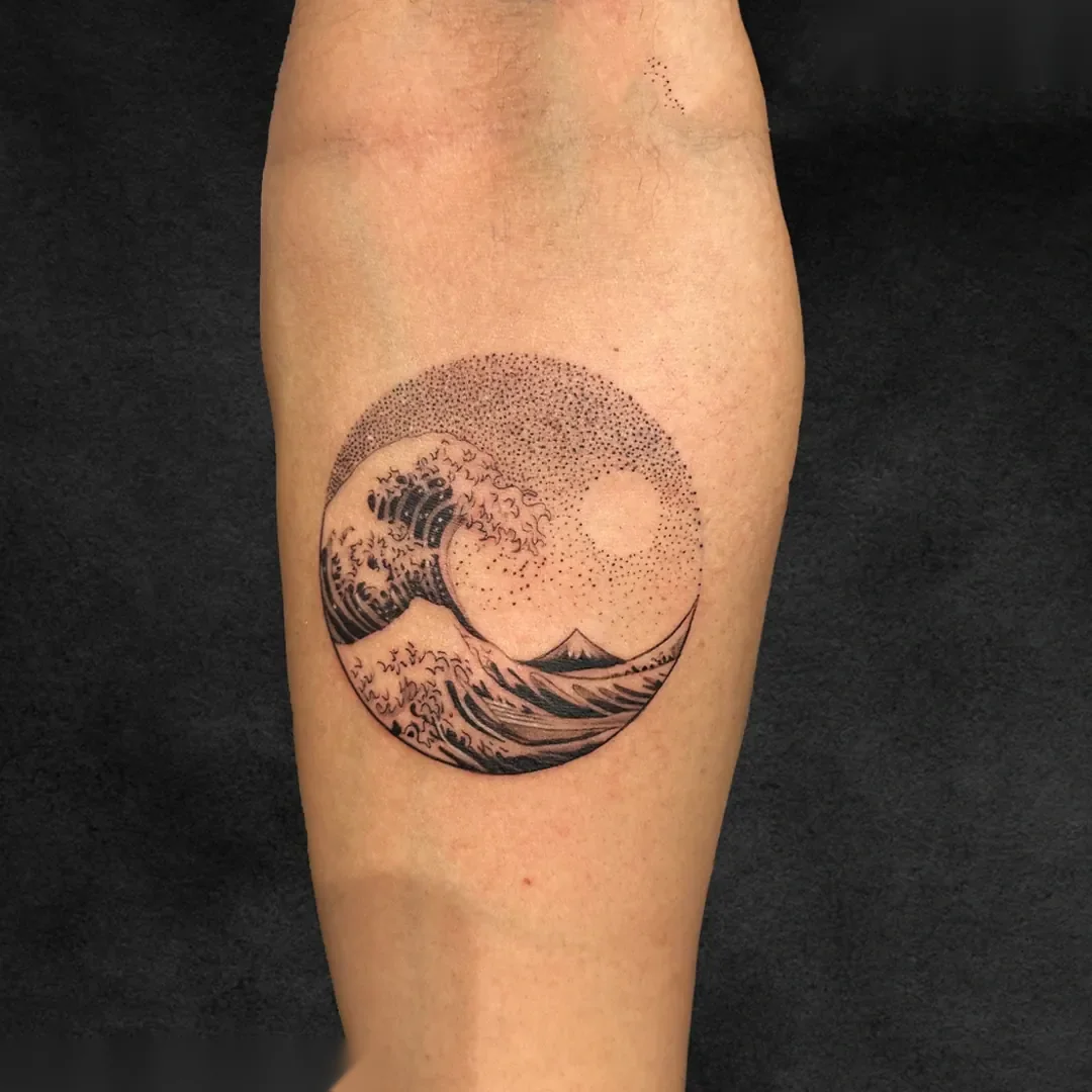 Hokusai Great Wave Japanese dotwork forearm tattoo at Rebel Tattoos Gurgaon